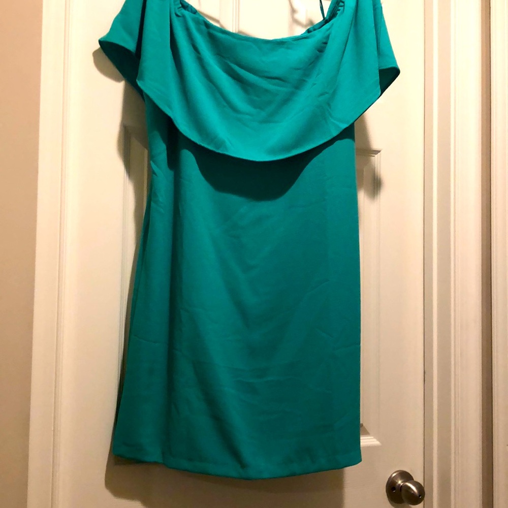 Teal off the shoulder dress